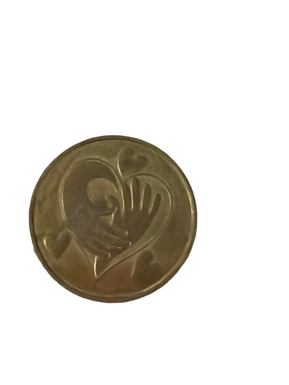 Vintage Brass Tone Two Hands Heart Token Coin Inspirational Pocket Piece